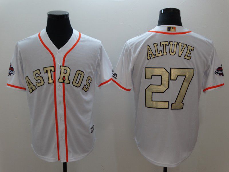 Men Houston Astros #27 Altuve White Gold version Game MLB Jerseys->anaheim ducks->NHL Jersey